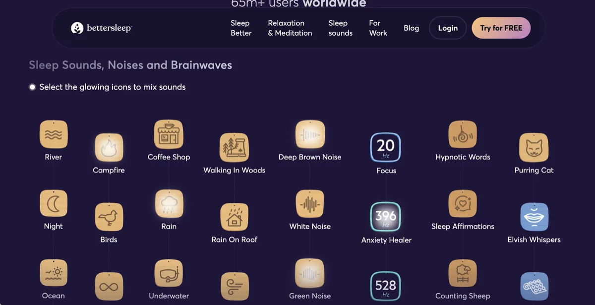 Screenshot of BetterSleep website